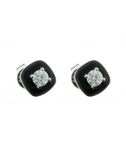 Black Enamel Diamond Earring 18K