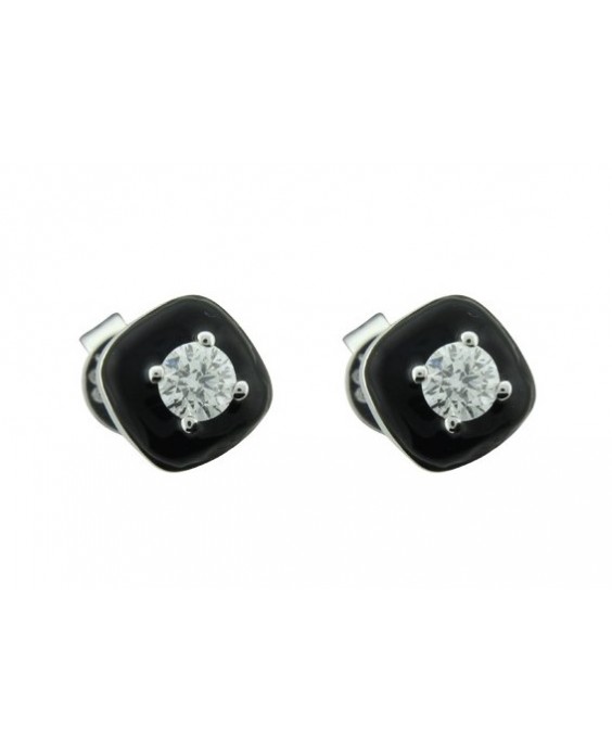 Black Enamel Diamond Earring 18K